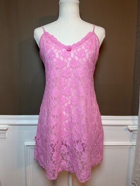 Smart & Sexy Pink Lace Chemise 2X Sheer Floral Coquette Slip